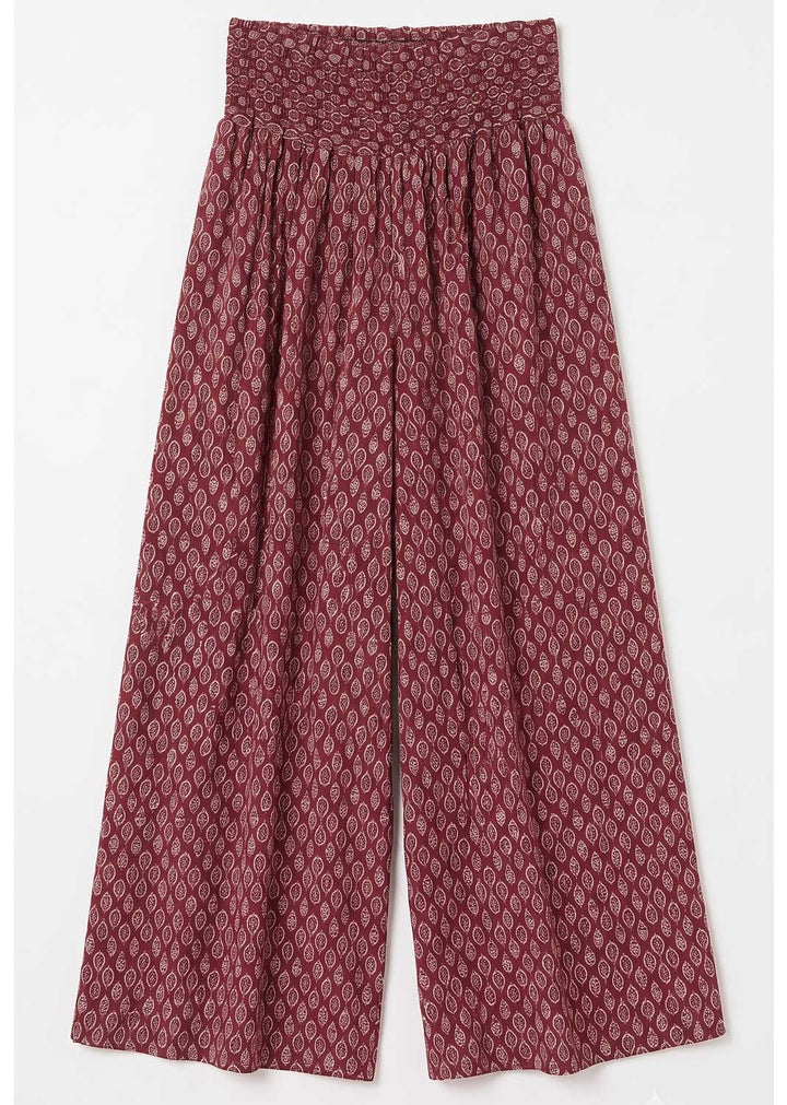 Arianne Burgundy Leaf Palazzo Pants
