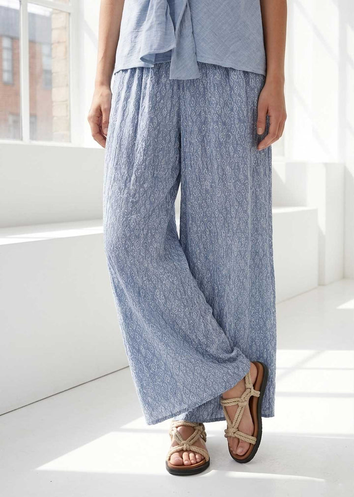 Arianne Denim Blue Leaf Palazzo Pants