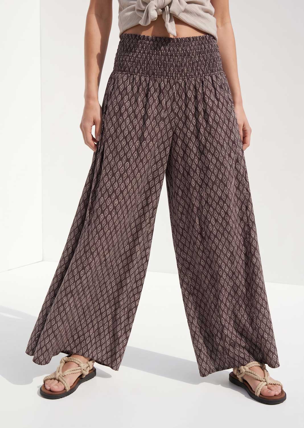 Arianne Brown Leaf Palazzo Pants