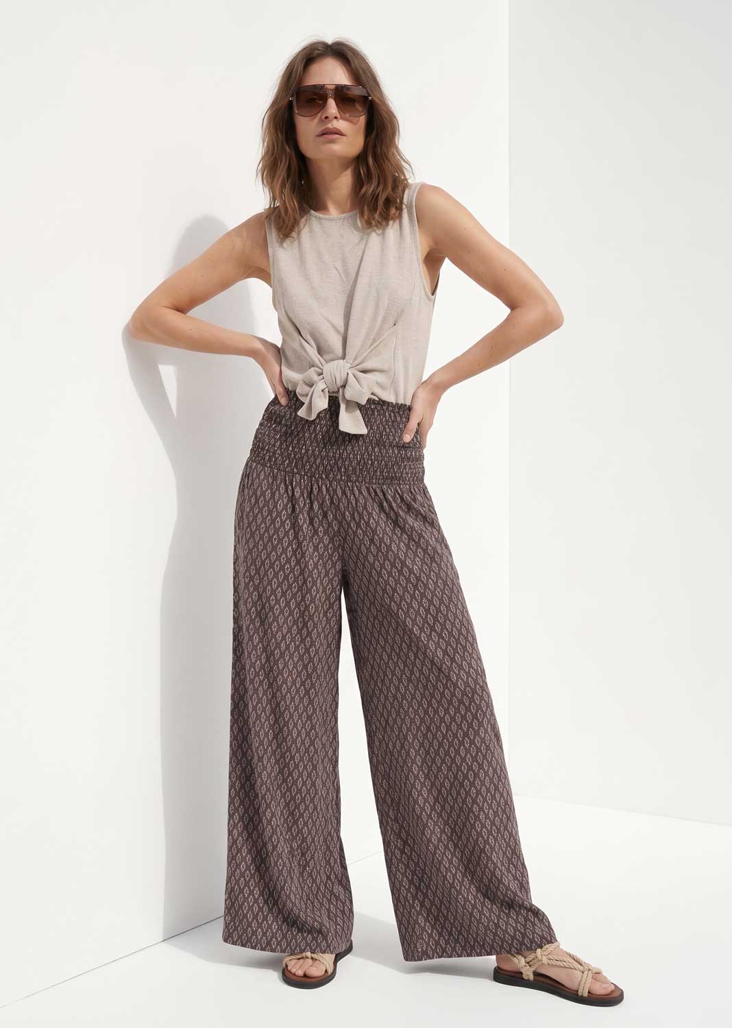 Arianne Brown Leaf Palazzo Pants