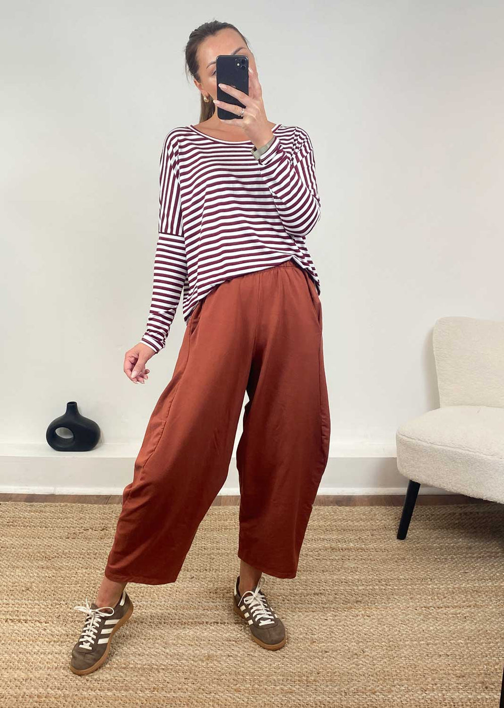 Farley Breton Stripe top in burgundy – Bond Fashion UK
