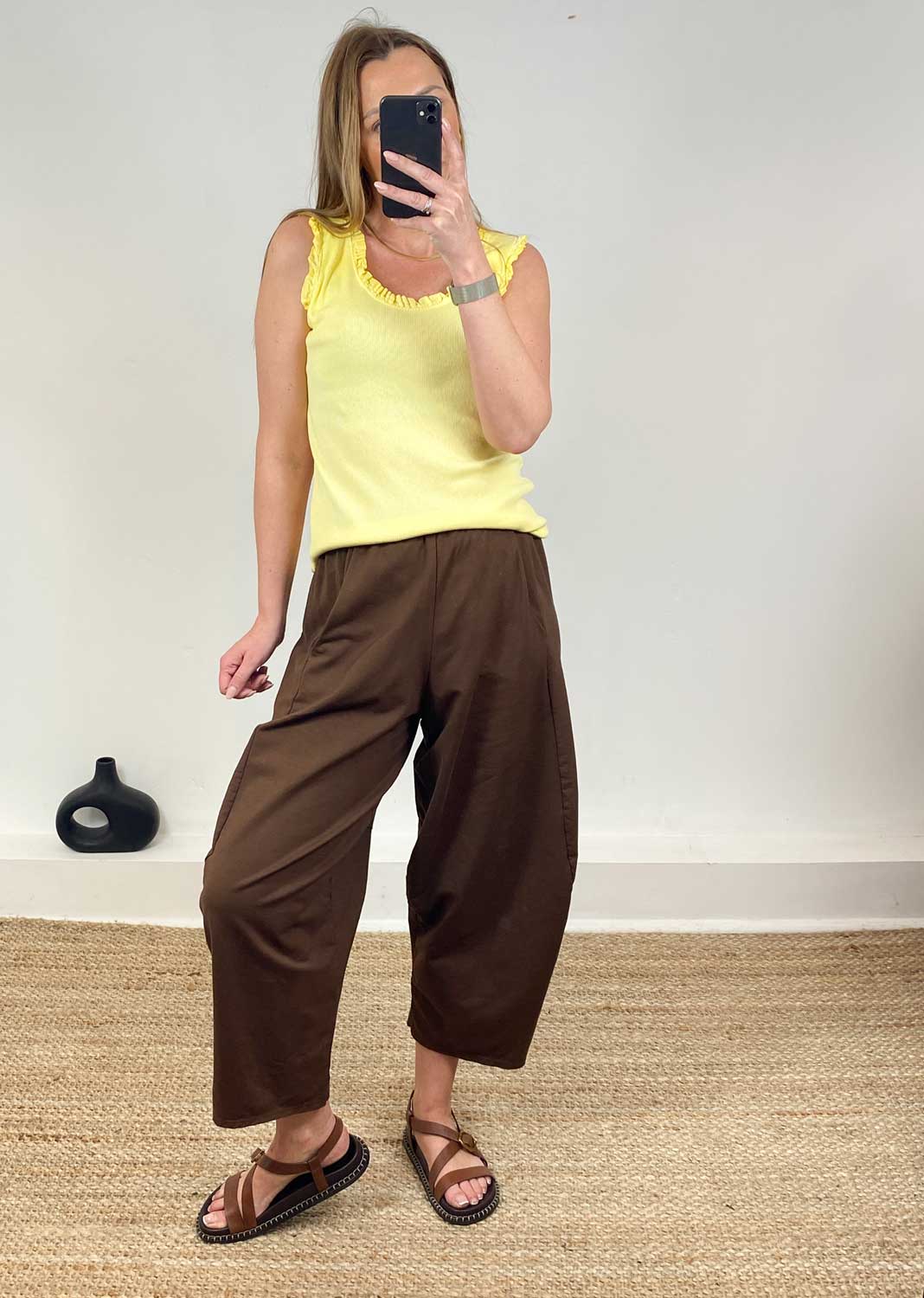 Aspen Jersey Barrel Pants in Brown