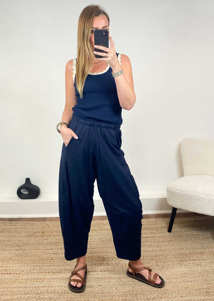 Aspen Jersey Barrel Pants Navy