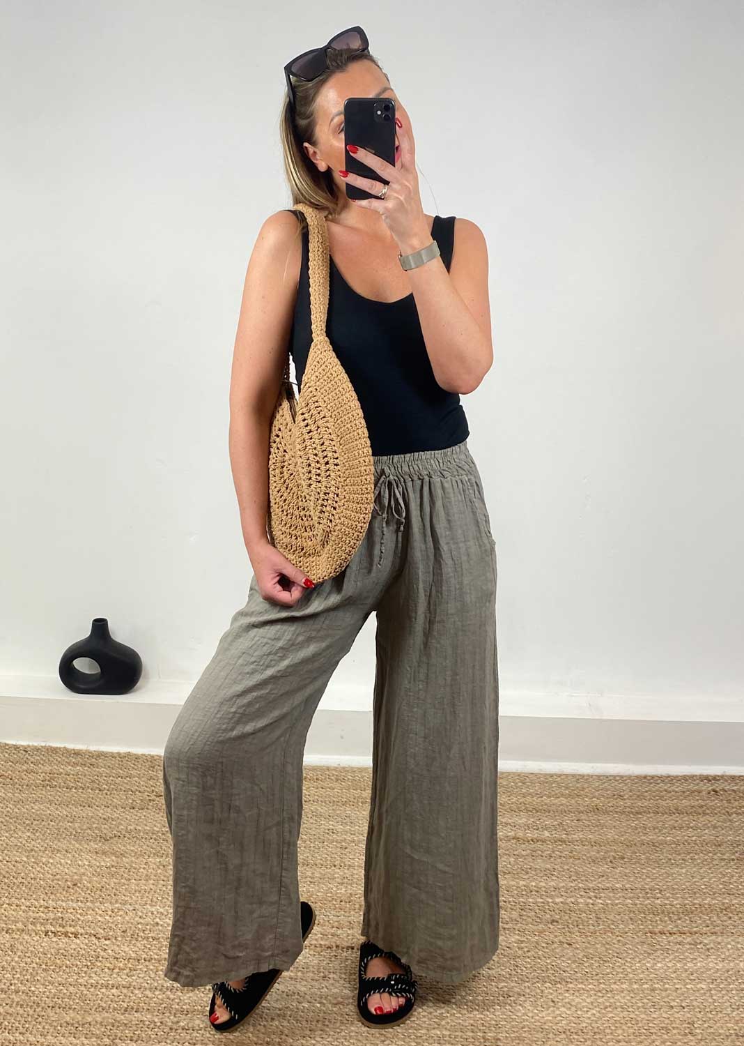 Athena Crochet Round Bag in Tan