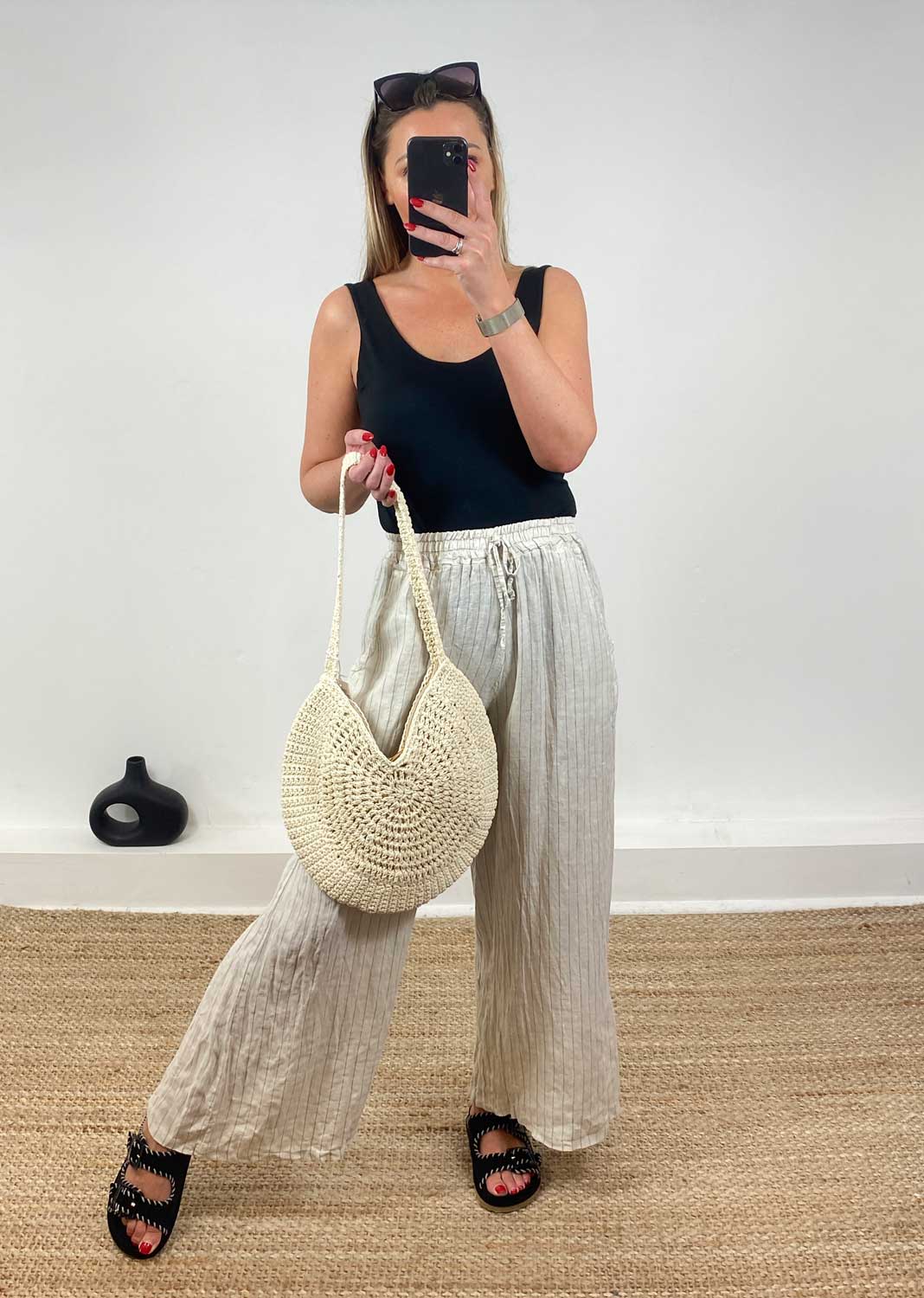 Ellie Stripe Linen Pants in Cream