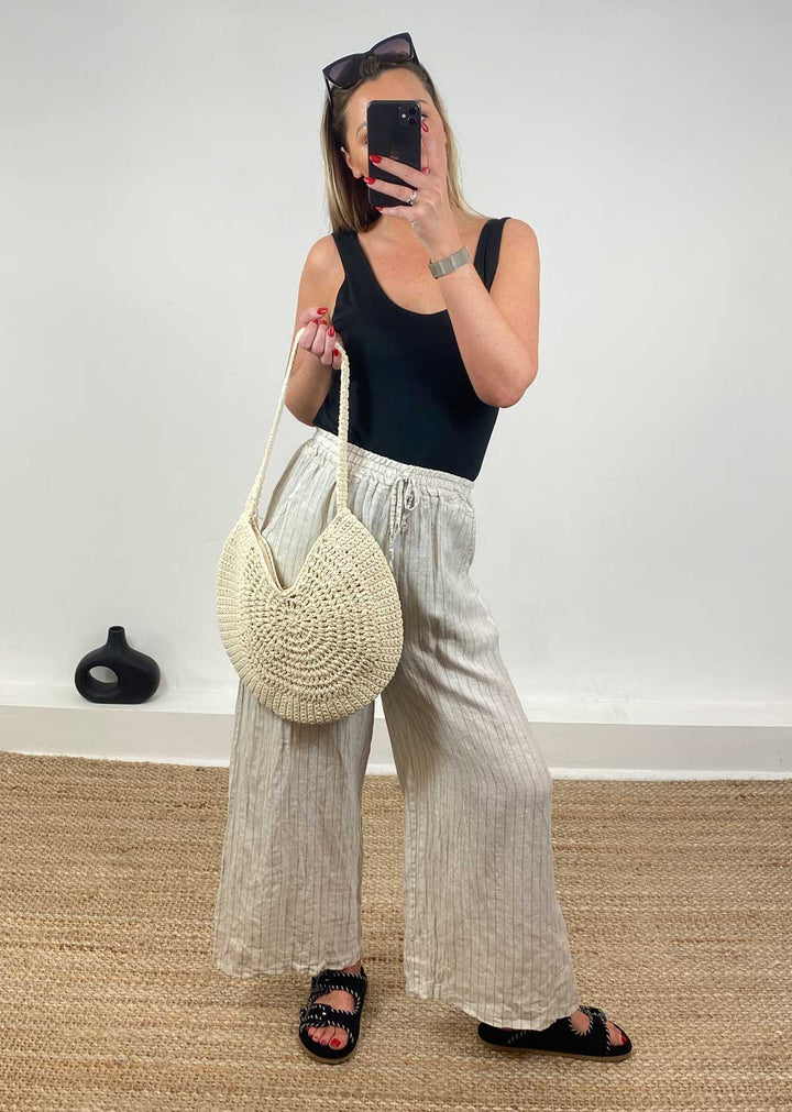 Athena Crochet Round Bag in Cream