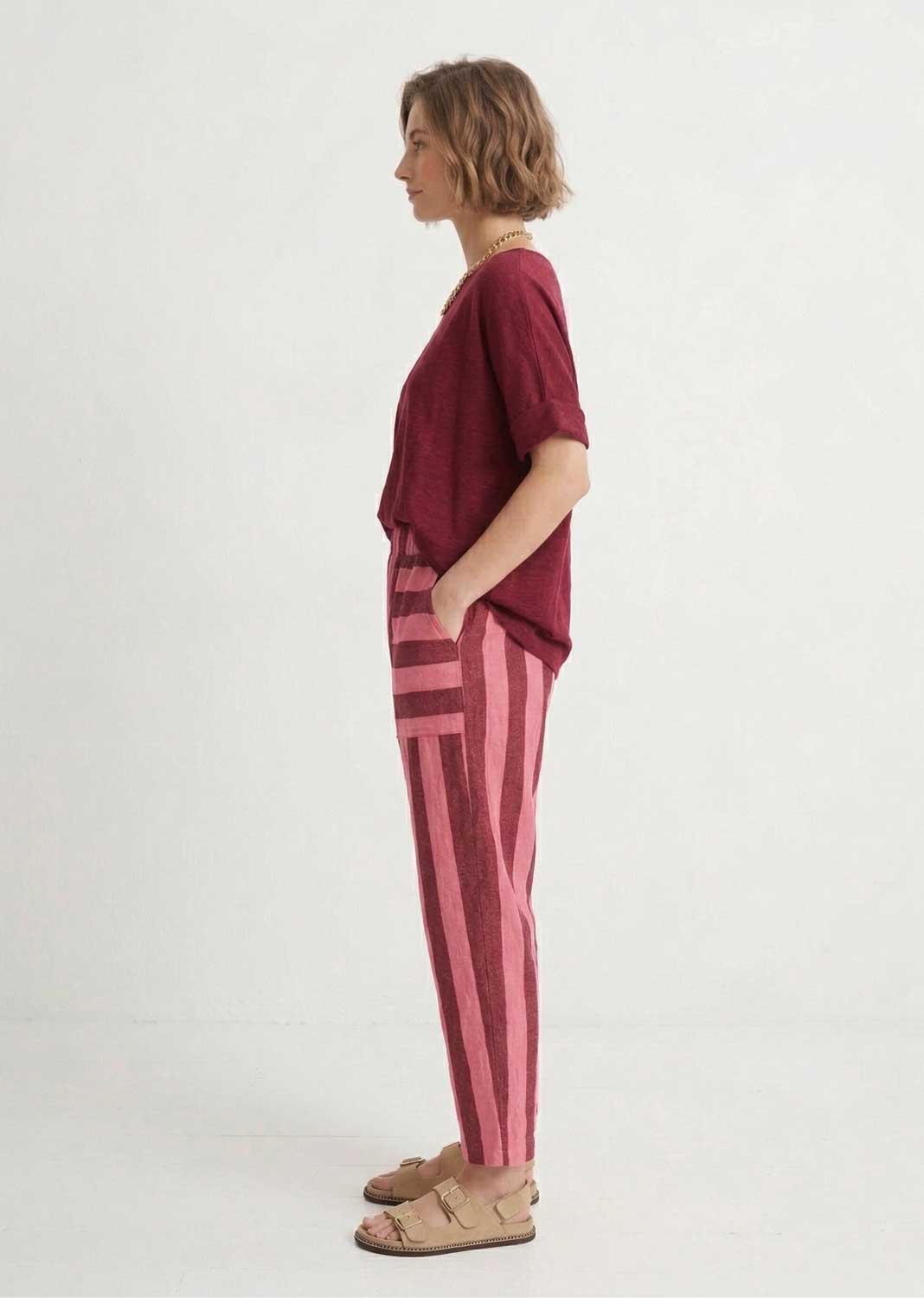 Athena Pink and Burgundy Stripe Barrel Pants