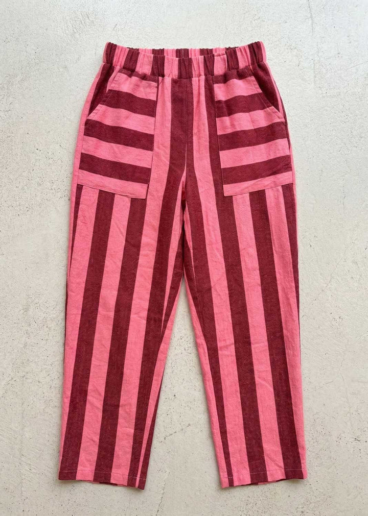 Athena Pink and Burgundy Stripe Barrel Pants