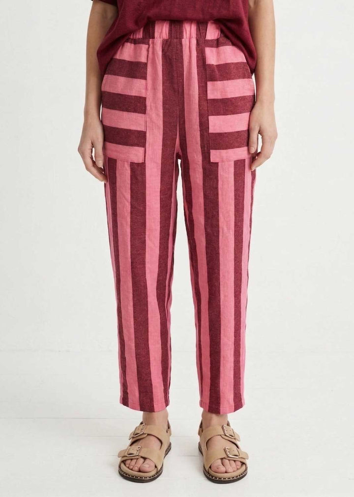 Pink and Burgundy Stripe Barrel Pants