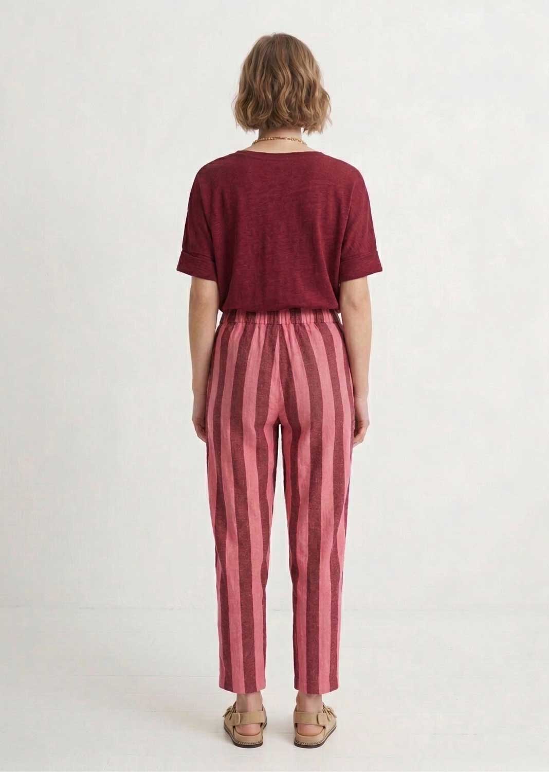 Athena Pink and Burgundy Stripe Barrel Pants