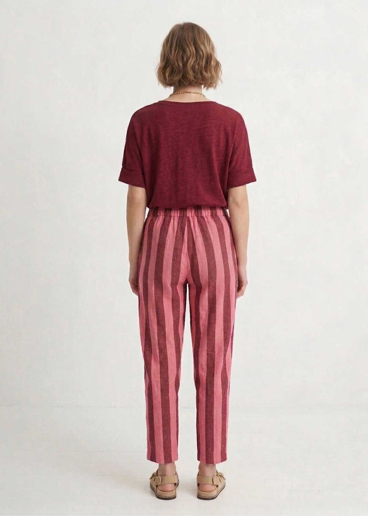 Athena Pink and Burgundy Stripe Barrel Pants