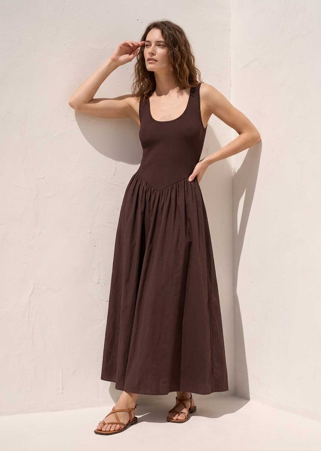 brown maxi dress drop waist Albaray Dipped Drop Waist Maxi Dress in Chocolate at Nordstrom, Size 8