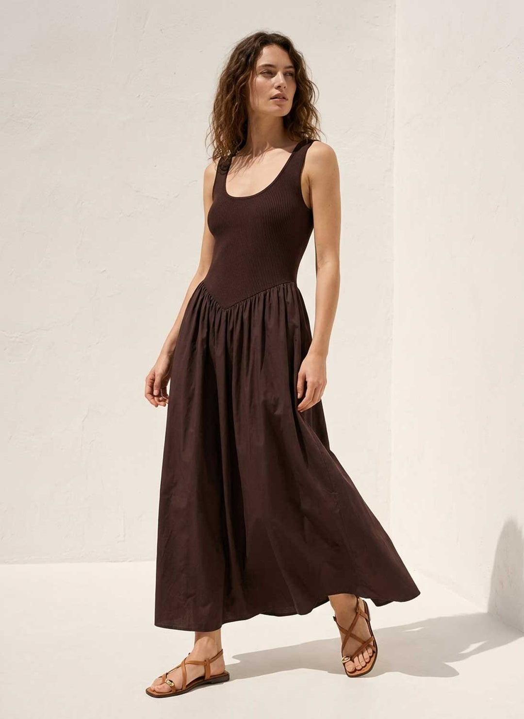 Audrey Brown Drop Waist Maxi Dress