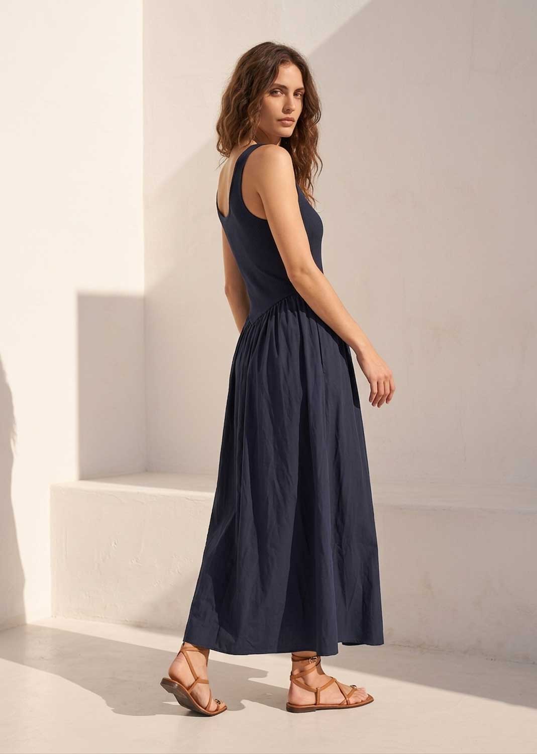 Navy full skirt maxi dress