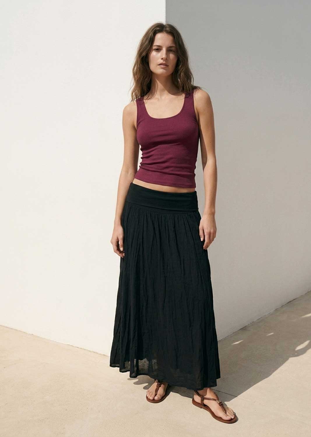 Aura Black Foldover Maxi Skirt