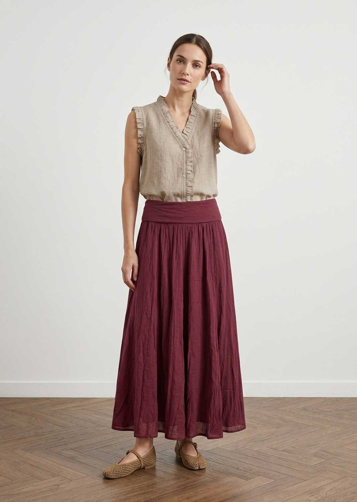Aura Burgundy Foldover Maxi Skirt