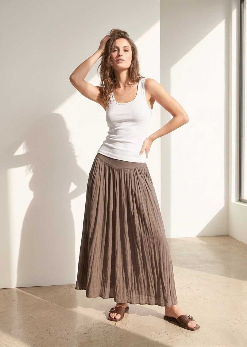 taupe layered maxi skirt 