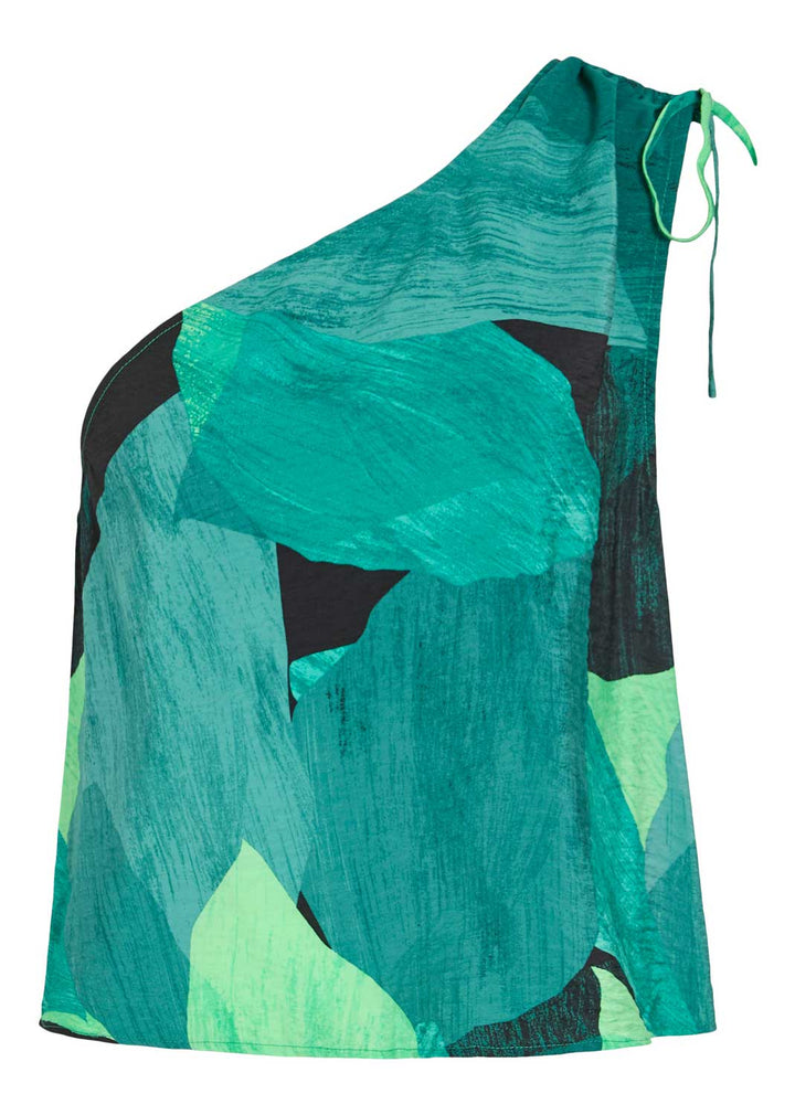 Aurora Printed One Shoulder Top in Green