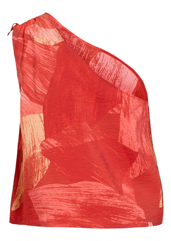Aurora Printed One Shoulder Top in Red
