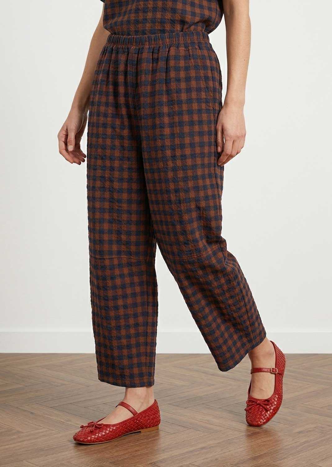 Beaumont Brown Navy Checked Barrel Pants
