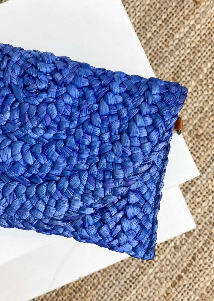 Bella Straw Clutch in Blue