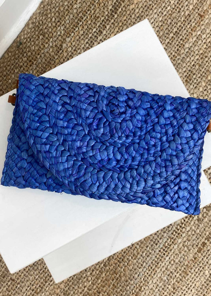 Bella Straw Clutch in Blue