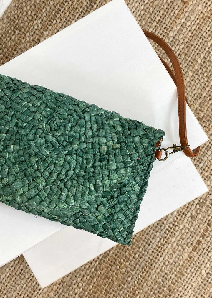 Bella Straw Clutch in Green
