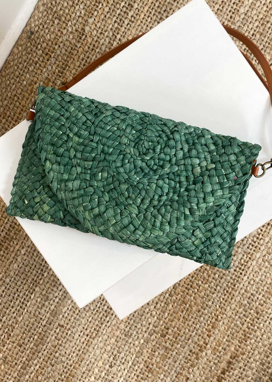 Bella Straw Clutch in Green