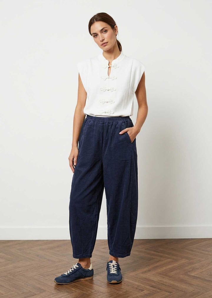 Beckett Navy Babycord Barrel Pants