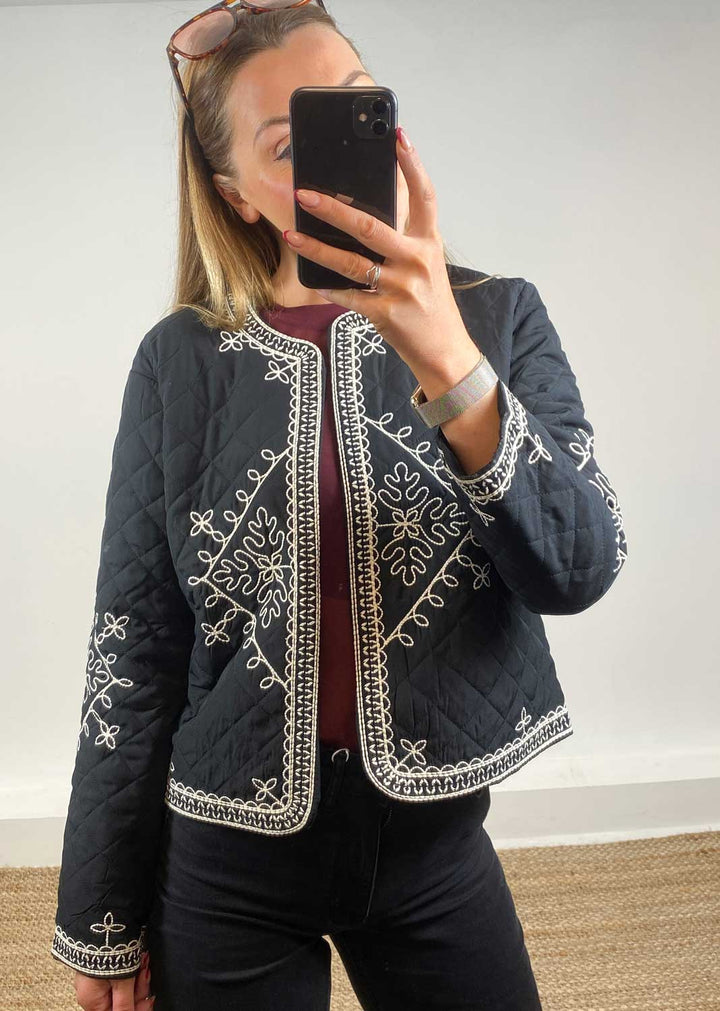 Billie Embroidered Quilted Jacket Black