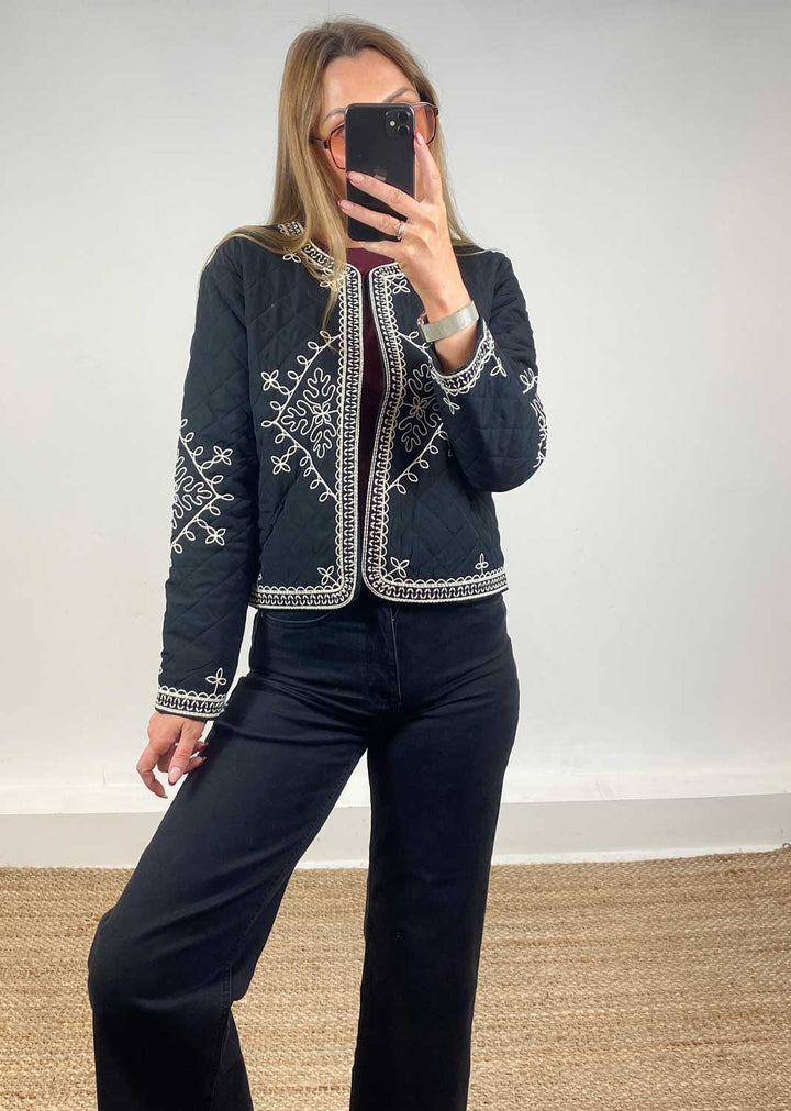 Billie Embroidered Quilted Jacket Black