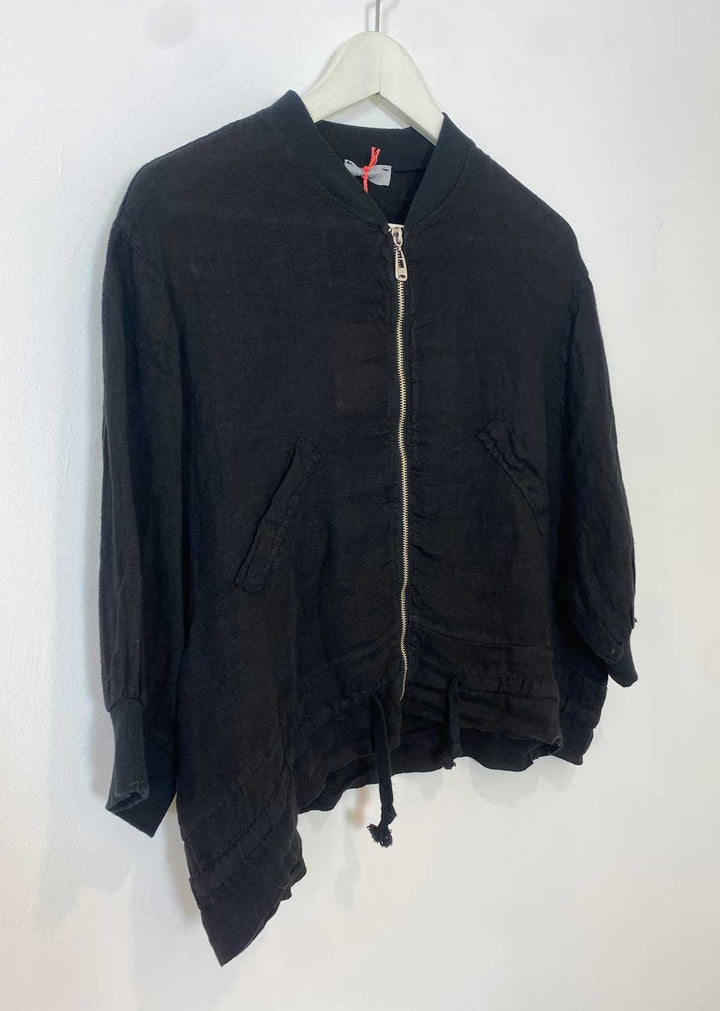 Lennon Linen Bomber Jacket in Black