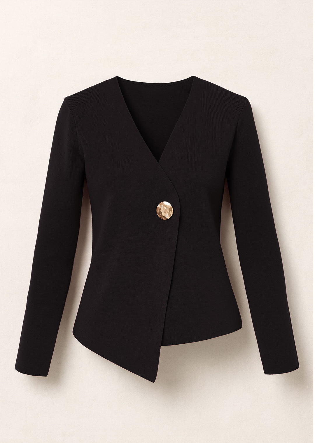 Black cardigan with gold button, knit, women’s fashion
