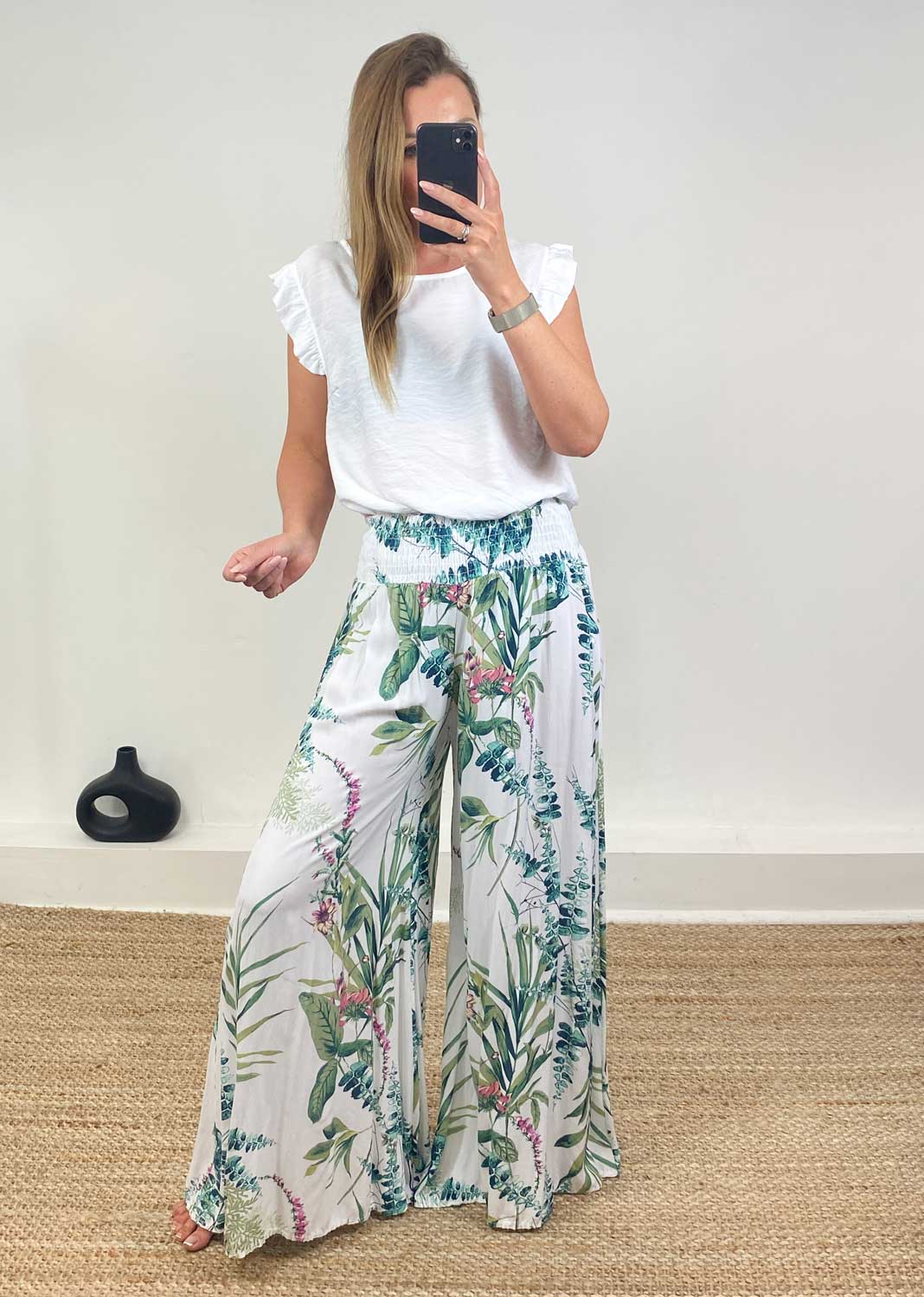 Eucalyptus Palazzo Pants in White