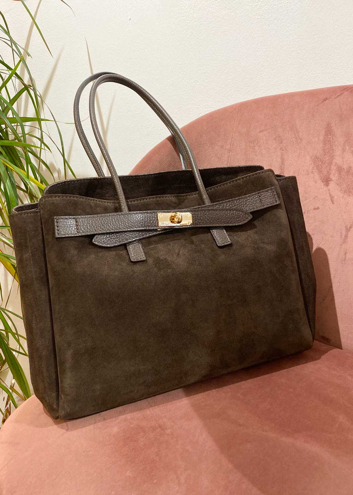 Brigitte Suede Messenger Tote Bag Chocolate