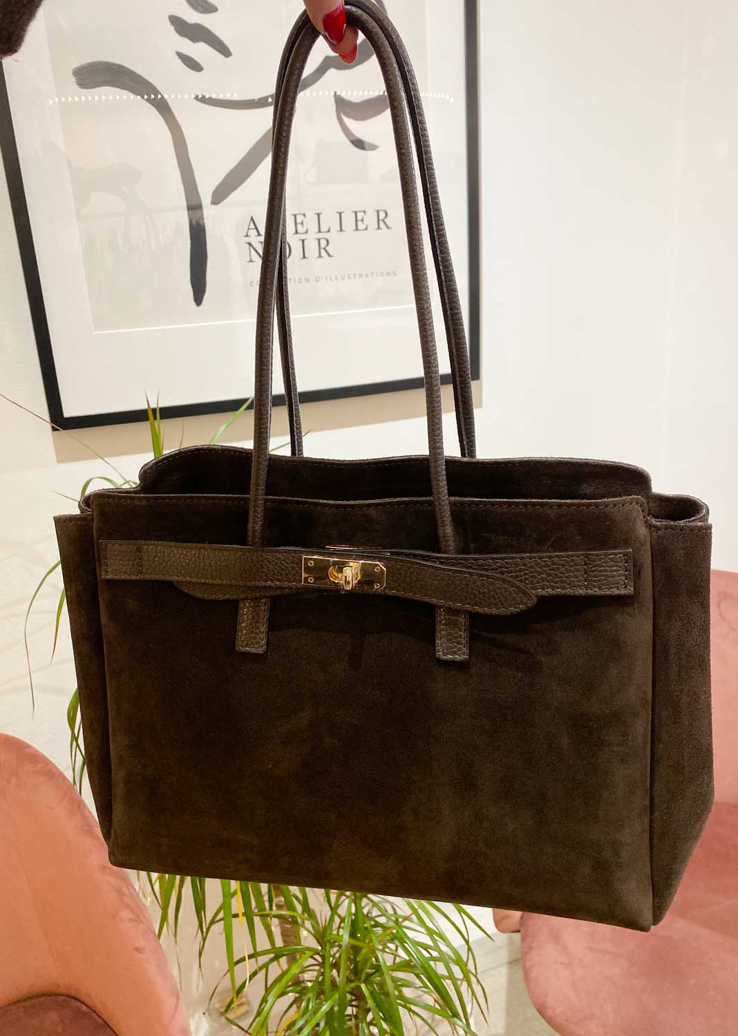 brown suede leather shoulder bag