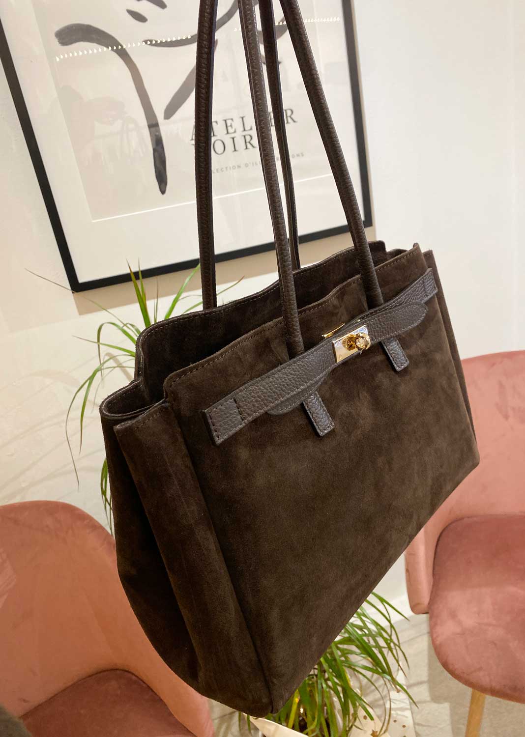 Brigitte Suede Messenger Tote Bag Chocolate