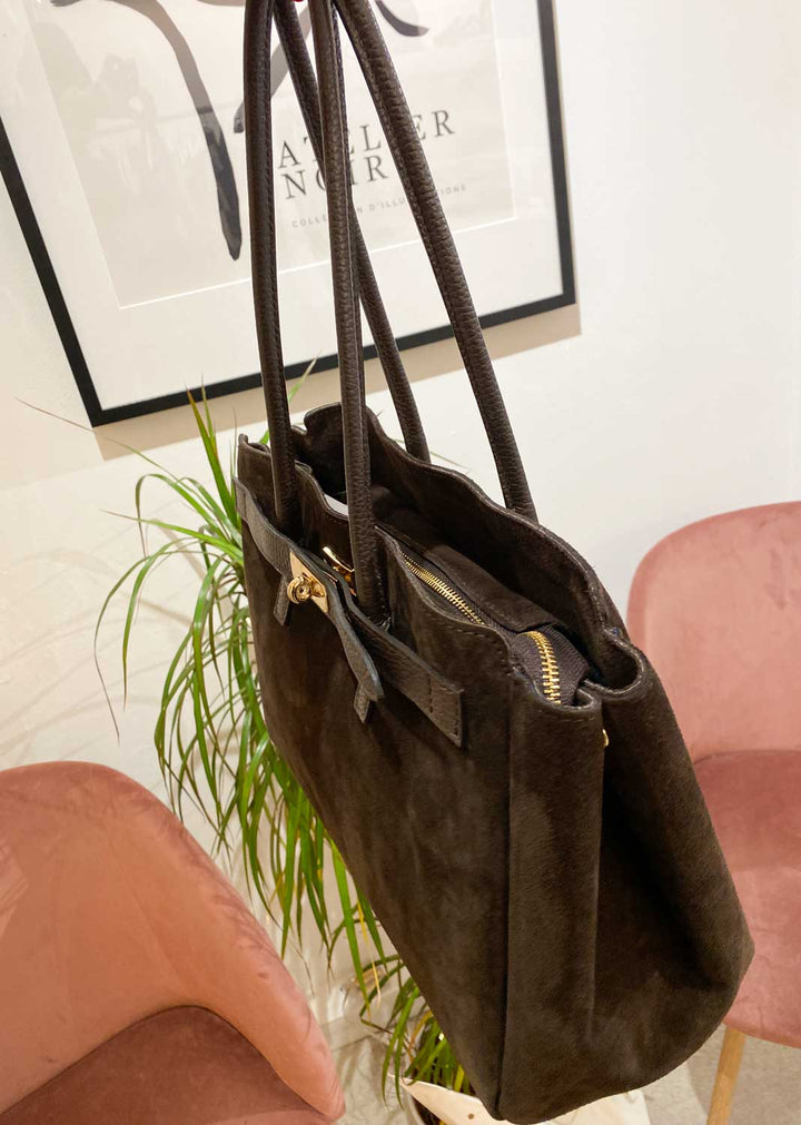 Brigitte Suede Messenger Tote Bag Chocolate