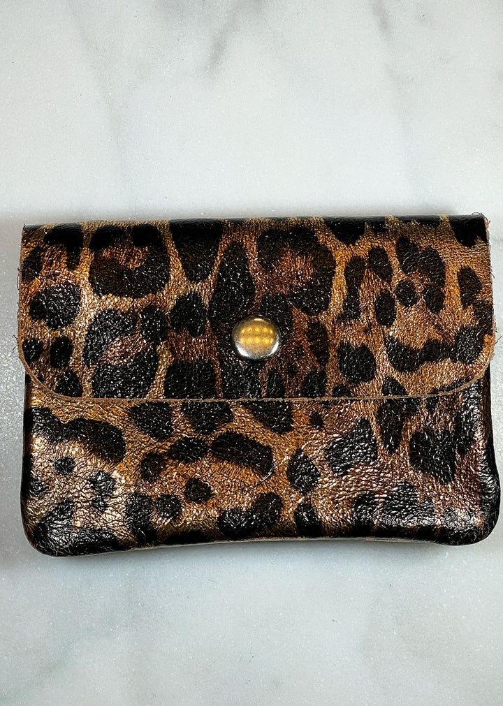 Small Metallic Leather Coin Purse - Bronze Leopard