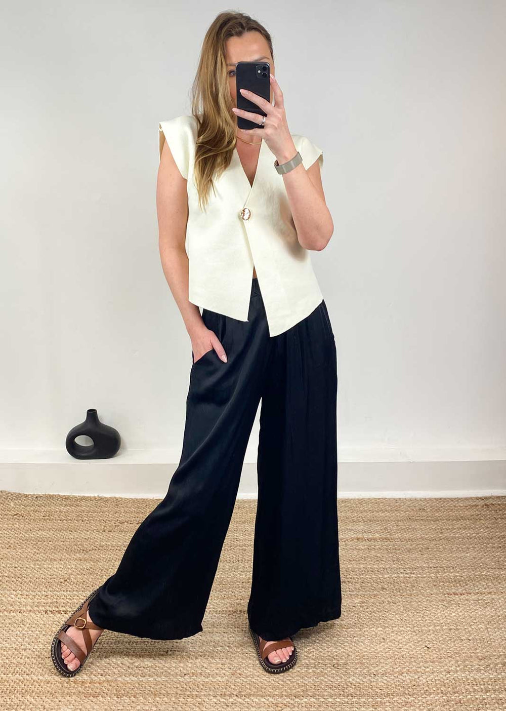 Silky Wide Leg Black Trousers