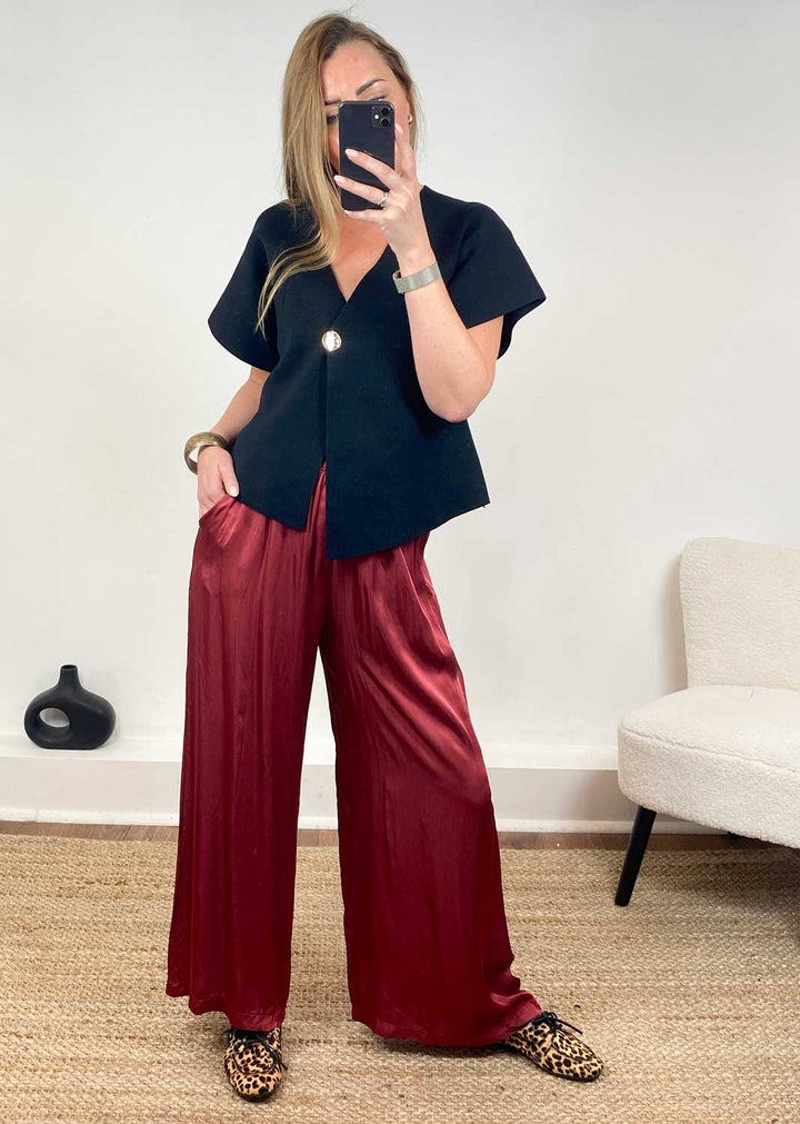 Brooke Silky Tie Waist Pants in Chili