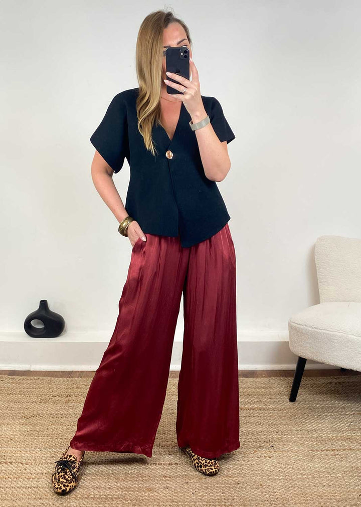 Brooke Silky Tie Waist Pants in Chili
