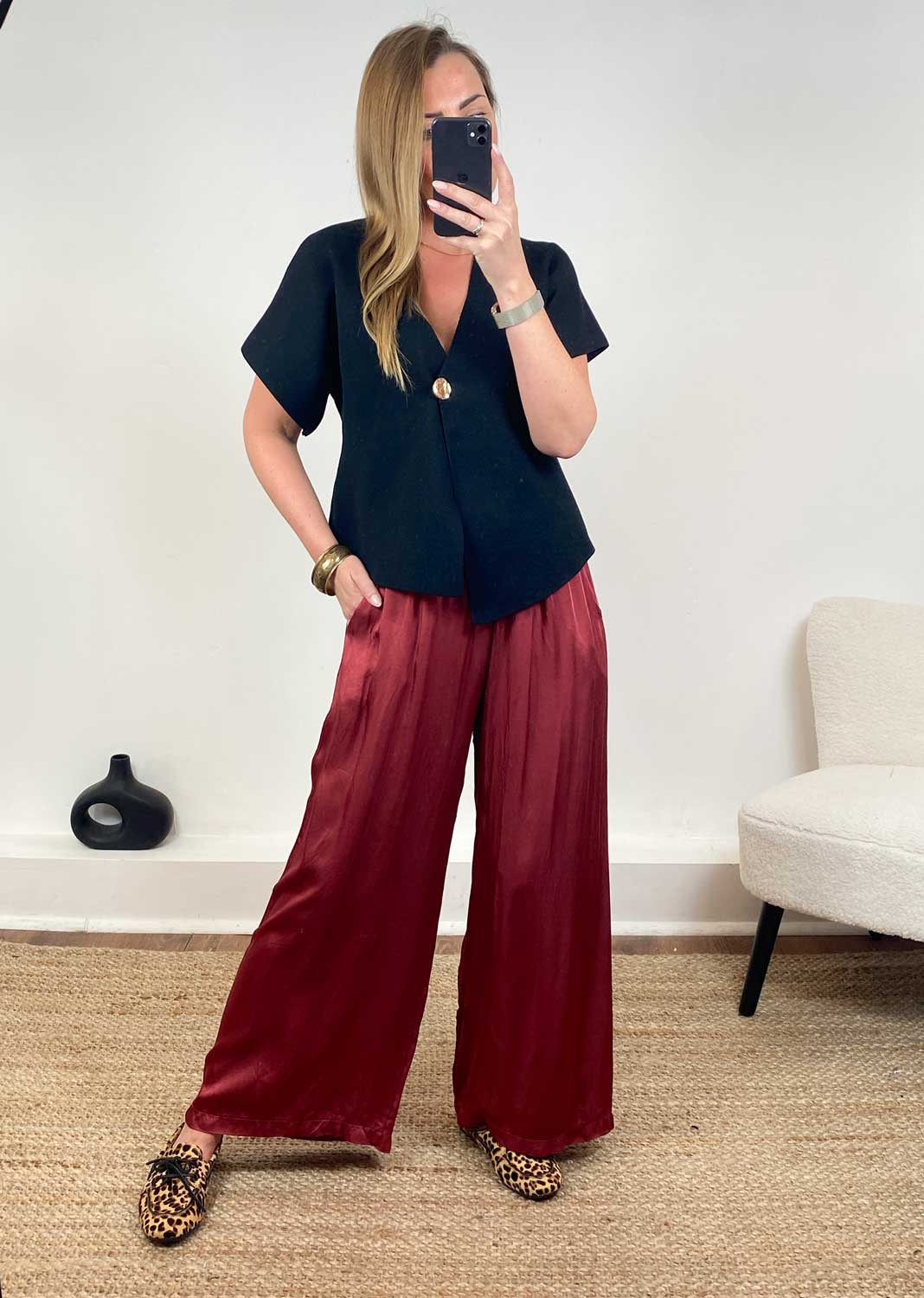 Brooke Silky Tie Waist Pants in Chili
