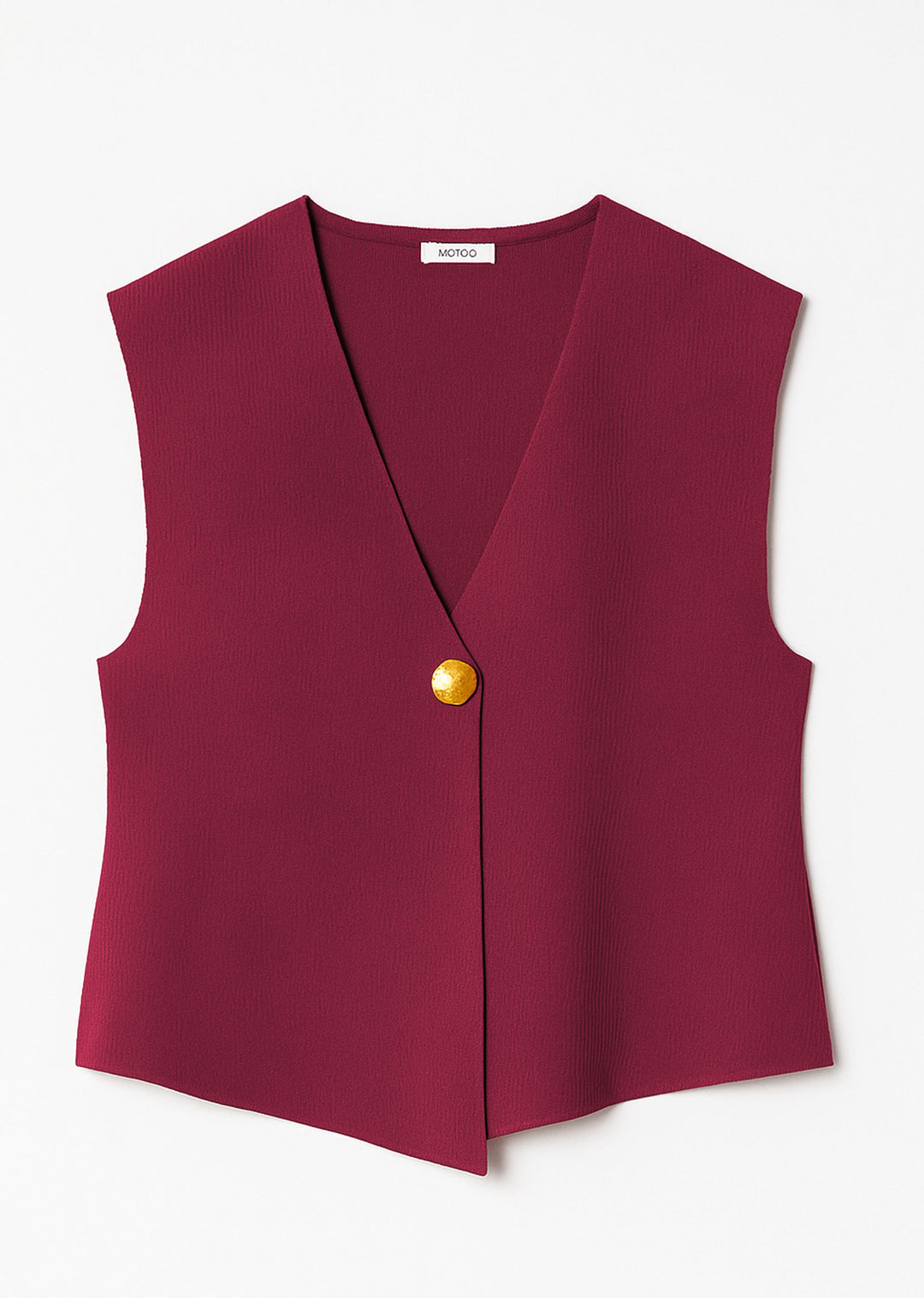 Burgundy sleeveless top with Gold button 