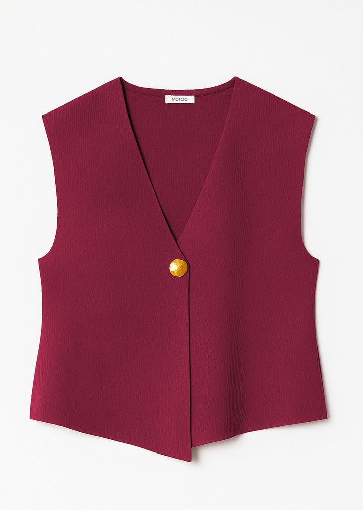 Burgundy sleeveless top with Gold button 