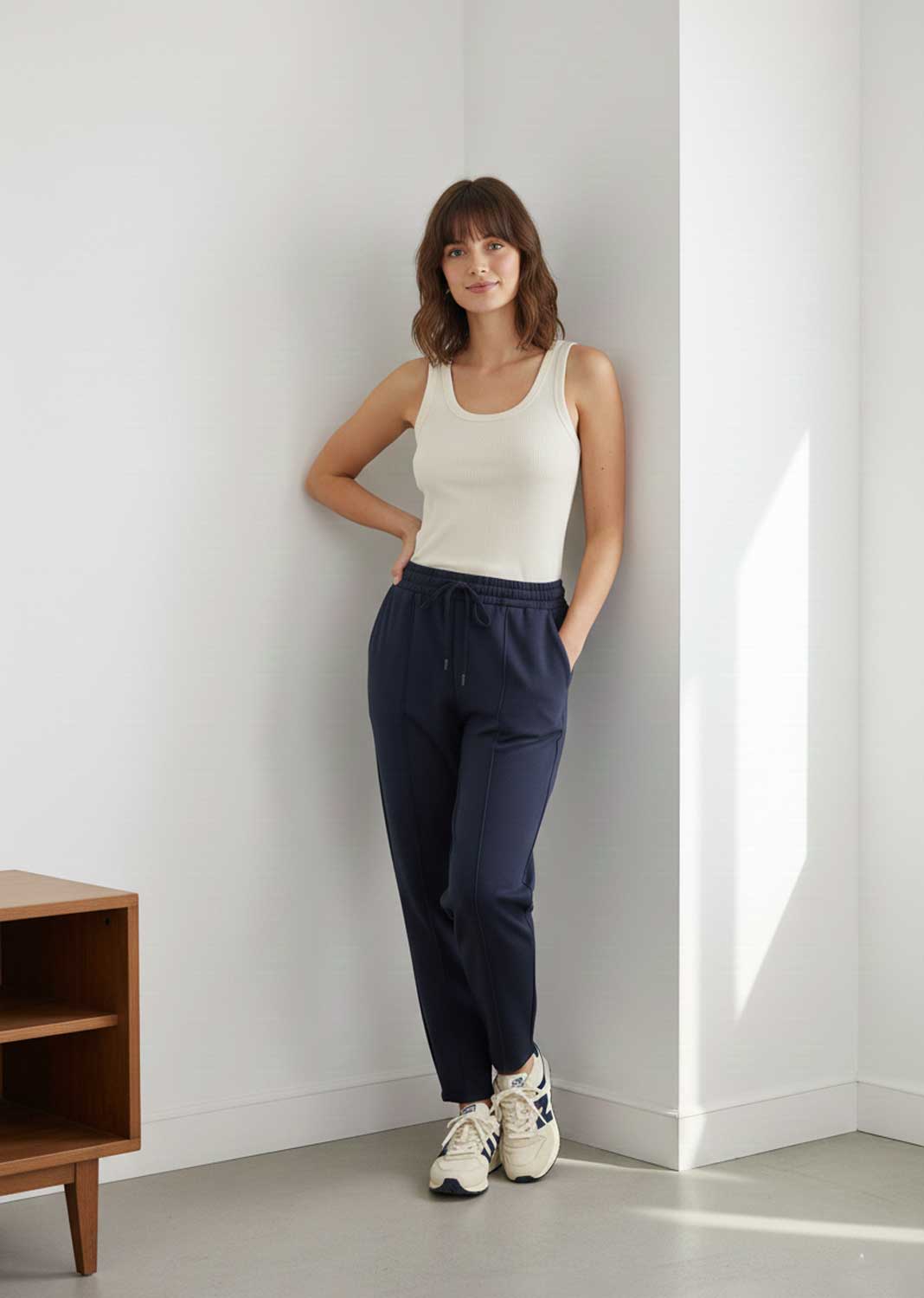 jersey seam barrel pants navy