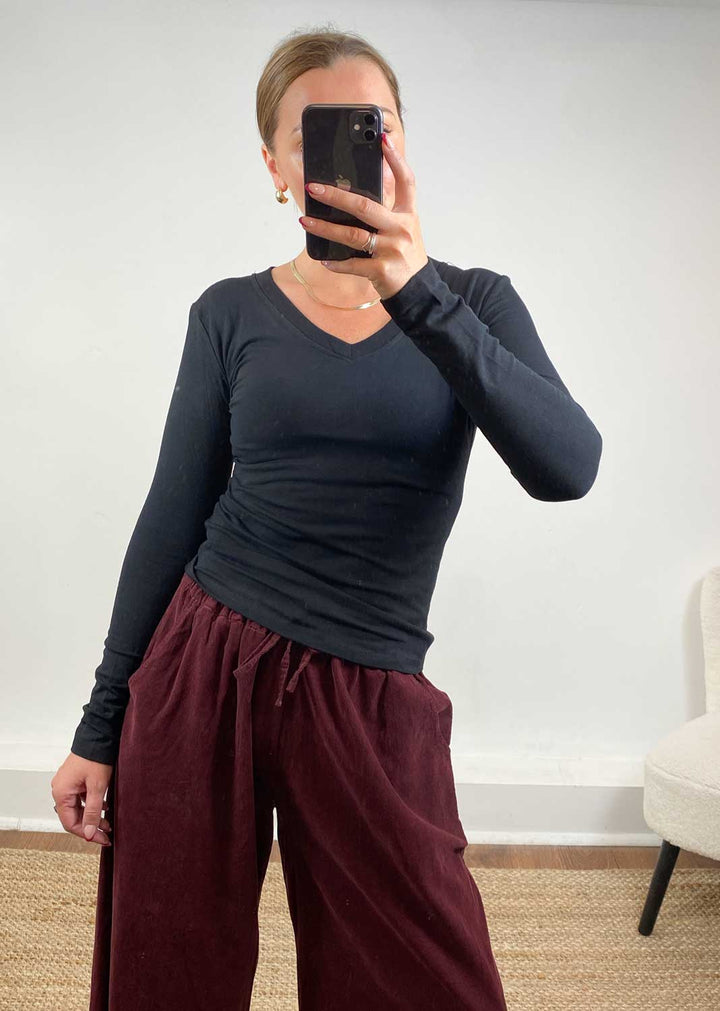 Cara V Neck Top Black