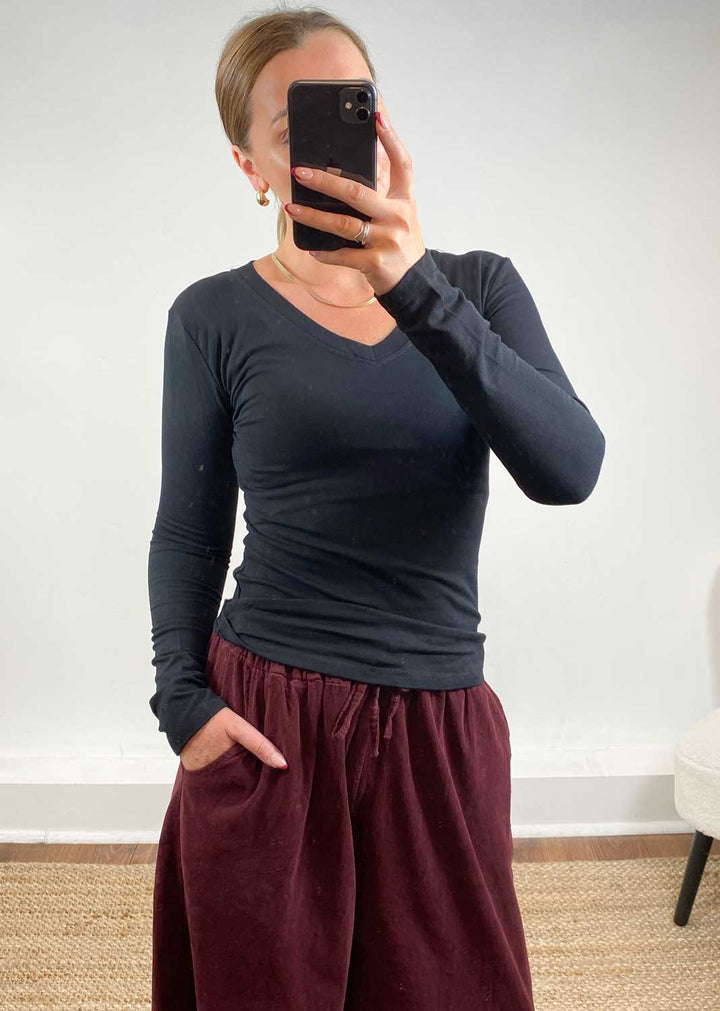 Cara V Neck Top Black