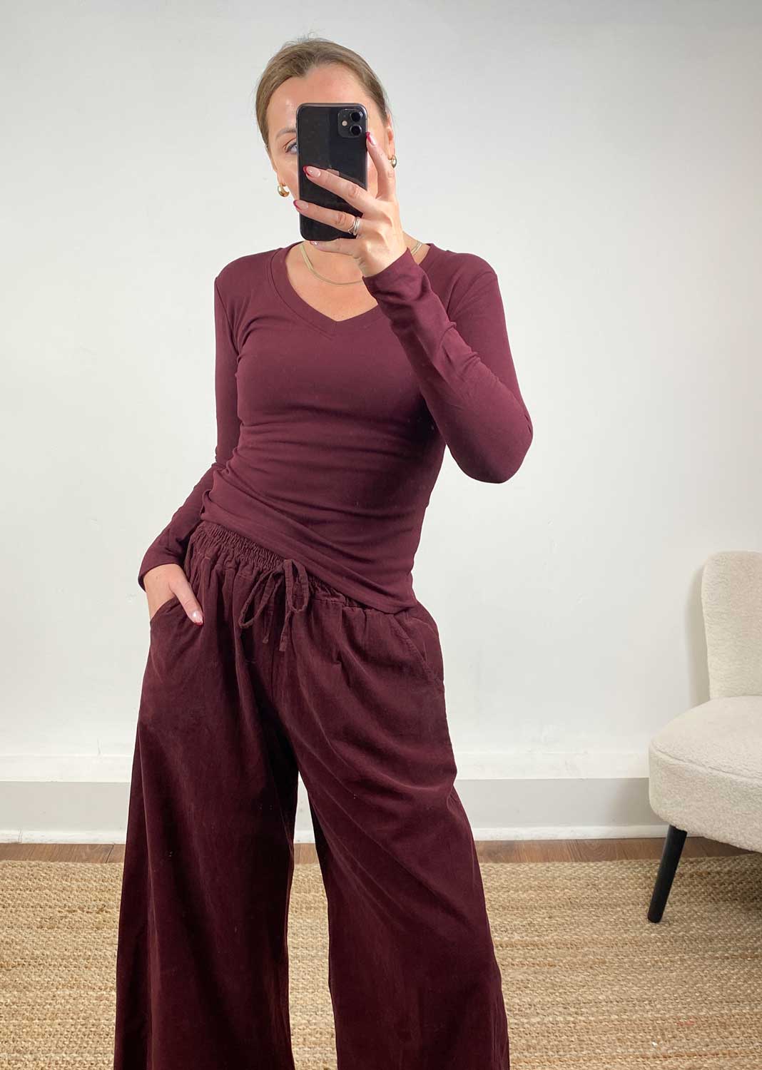 V Neck Top Burgundy