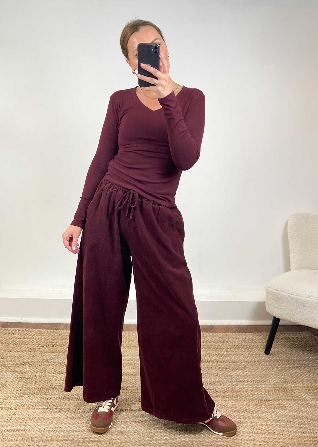 V Neck Top Burgundy